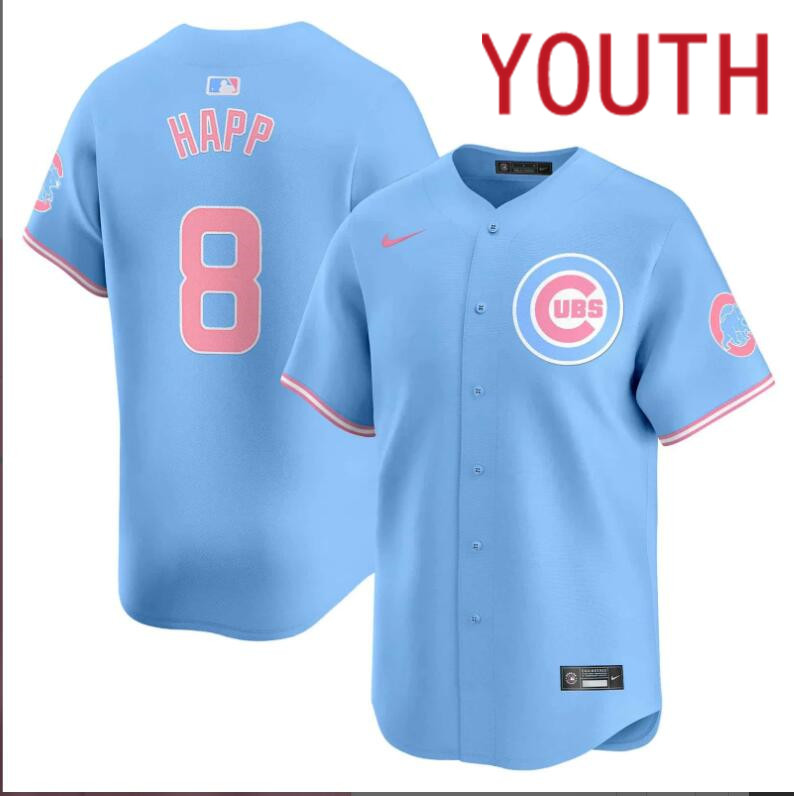 Youth Chicago Cubs #8 Happ blue 2024 Nike MLB jersey